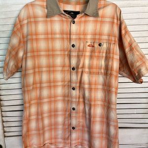Men's Quicksilver Button Up  Short Sleeve Shirt, Size Medium Burnt Orange & Tan